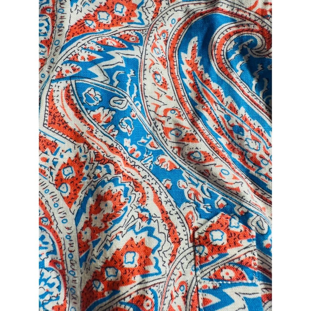 Alan Flusser Mens Lrg Linen Button Up Shirt Paisley Coastal Prep Resortwear Boho
